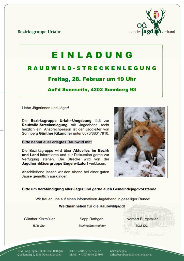 Raubwildstreckenlegung 2025, OÖ LJV