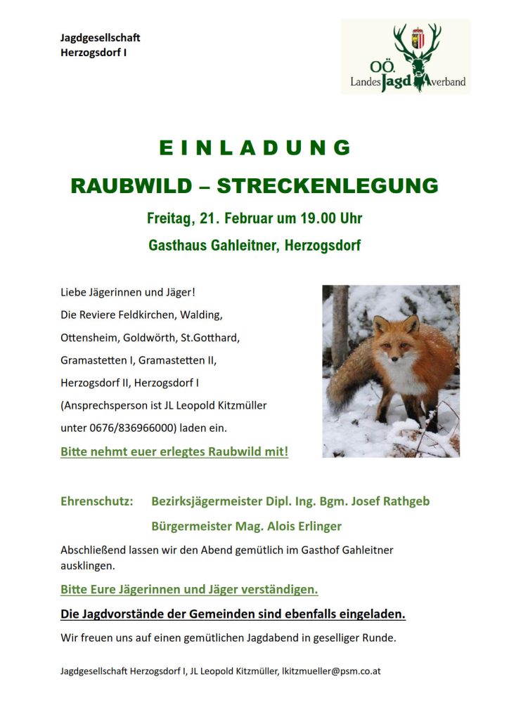 Raubwildstreckenlegung &#8211; Herzogsdorf, OÖ LJV