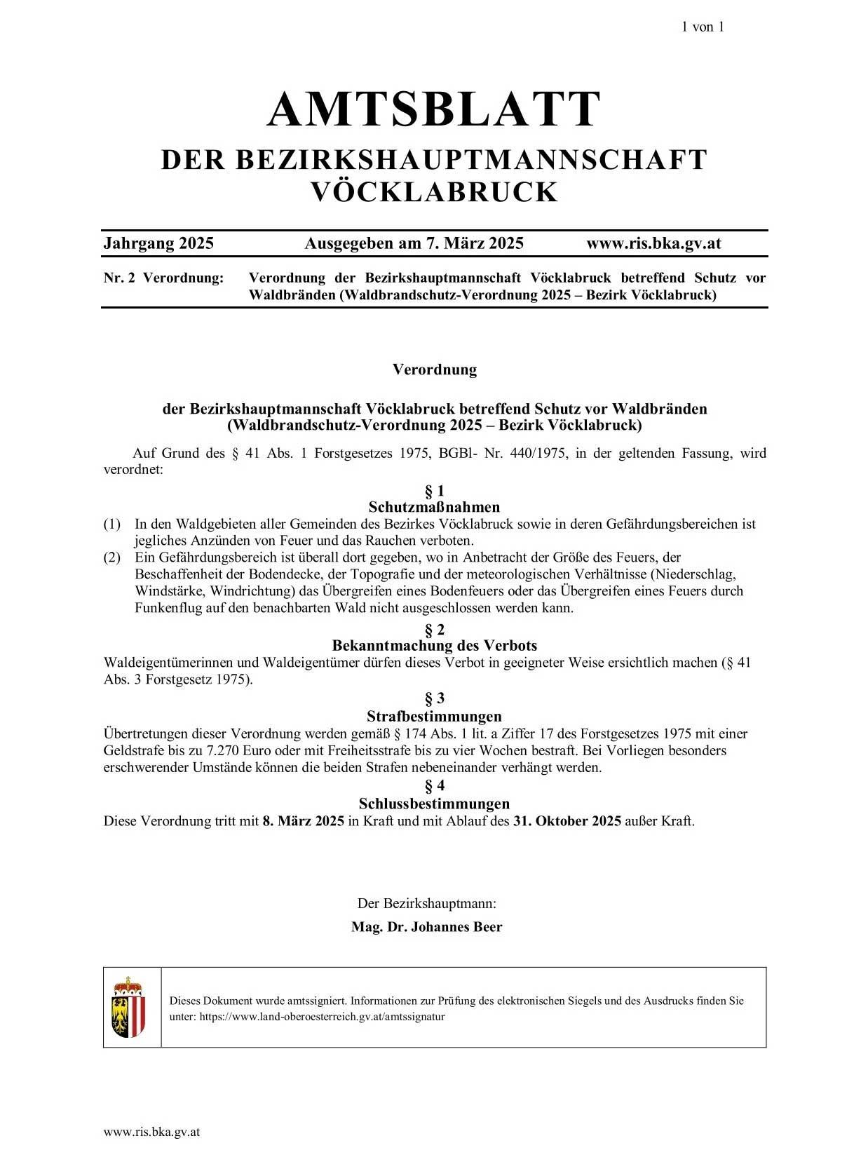 Waldbrandschutz-Verordnung 2025, OÖ LJV